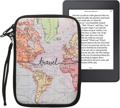 kwmobile Universele Cover voor eReader - Neopreen hoesje Travel Wereldkaart design zwart / meerkleurig - 17 x 12 x 2 cm
