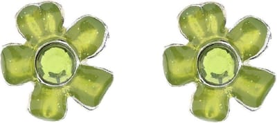 Behave Oorbellen Dames Bloem Groen – Oorsteker met Kristal – Zilverkleurig – 1,5 cm – Nikkelvrij – Incl. Geschenkzakje Cadeau