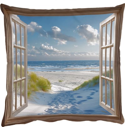 Sierkussens - Kussentjes Woonkamer - 50x50 cm - Doorkijk - Strand - Raam - Duinen - Zee