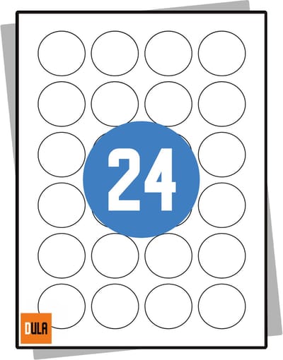 DULA Etiketten - Stickervellen A4 - 24 stickers per vel - Rond 40 mm - 100 vel