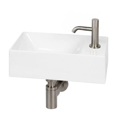 Ben Stelvio fonteinset glans wit keramiek Xtra glaze+ incl. rvs-look kraan rechts