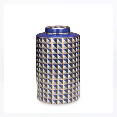 San Naila-Girih-Gemberpot-Vazen-Decoratieve Jar-Deksel-Geometrisch motief-Blauw-Wit-Goud-Zwart-Porselein