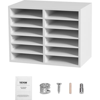Literatuur Organizers, Kantoor Postbak met 12 Vakken en Verstelbare Planken, Houten Literatuur Sorteerder 20,4x12x16,1 inch voor Kantoor, Huis, Klaslokaal,
