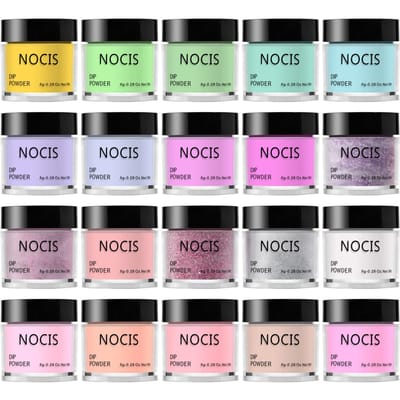 NOCIS 20 Kleuren Nagel Dip Poeder Set Nail Art Dip Poeder Starter Kit Sneldrogend Geen UV LED Nagellamp Nodig met NCSKJ-111 veelkleurig