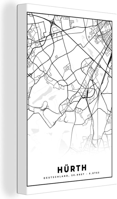 Canvas Schilderij Plattegrond - Hürth - Stadskaart - Kaart - 20x30 cm - Wanddecoratie