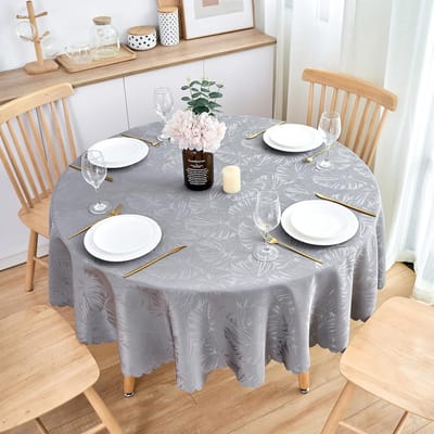 Ronde Tafelkleed - Tafeldecoratie - Dineren en Feesten - Waterproof Bladpatroon - 127 cm - Grijs