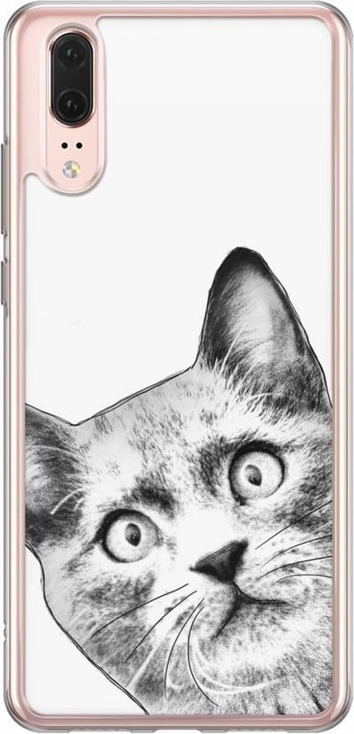 Casimoda® hoesje - Geschikt voor Huawei P20 - Kiekeboe Kat - Siliconen/TPU - Soft Case - Zwart - Kat