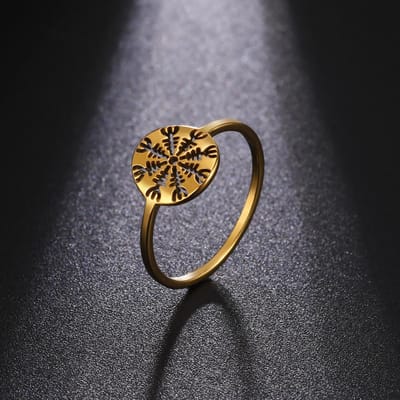 LIKGREAT Vintage Viking Kompas Helm van Ontzag Ring Roestvrij Staal Aegishjalmur Scandinavische Ringen Amulet Sieraden Cadeau voor Geliefde Vrouwen 8