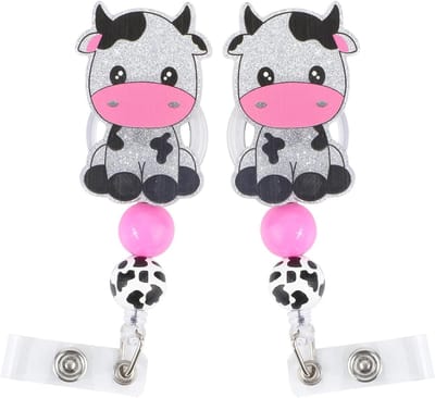 Schattige Koeien Badge Reels - Intrekbare Badge Houder met Dierenprint voor Verpleegkundigen, Studenten en Leraren - Ideaal voor Identificatie en Toegang