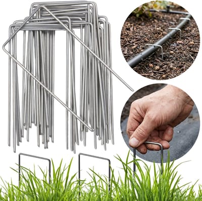 Verzinkte U-vormige stalen pinnen, roestbestendige grondankers voor agrotextiel 15cmx7cm fi 3mm, 50 stuks