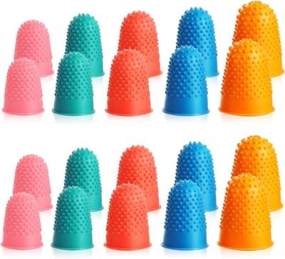 Allecta - Set van 20 Herbruikbare Rubberen Vingerhoedjes voor Geld tellen, Sorteertaak en Sportgames - Dikke Beschermers in Verschillende Maten - Blauw, Oranje, Groen, Rood, Roze - XL
