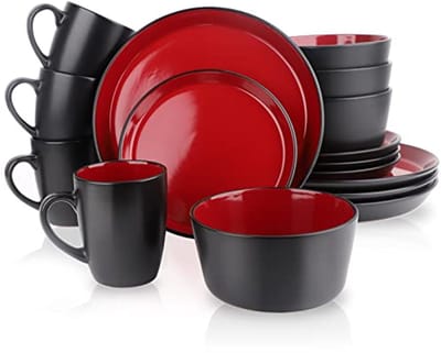 16-delige Borden en Kommen Sets - Servies voor 4 Personen in Zwart en Rood