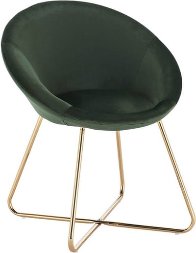 Bezoekersstoel - Groen Velvet - Metalen poten - Set van 1 - Zithoogte 44cm