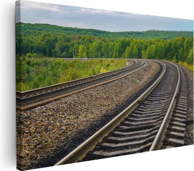 Artaza Canvas Schilderij Treinspoor - 30x20 cm - Klein - Wanddecoratie Bos - Muurdecoratie Landschap - Kamer Accessoires Natuur