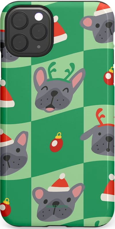 Casetastic hoesje geschikt voor Apple iPhone 11 Pro Max - Dubbellaagse bescherming - Schattige Kersthondjes - Fashion Case - Groen Grijs