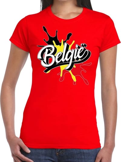 Bellatio Decorations landen t-shirt - Belgium - Belgie - spetter print - rood - voor dames - supporters kleding XS