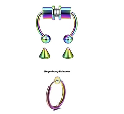 Cabantis Punkpiercing - Cabantis Fake Neusring - Neusring - Oorbellen - Festival - 2Pack Regenboog