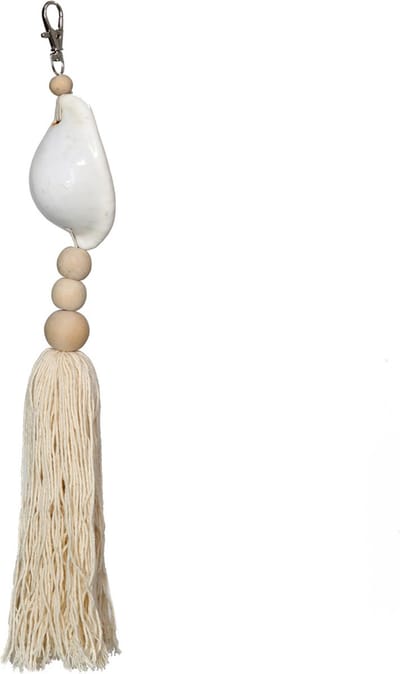 - de togian sleutelhanger | naturel-wit | hout - katoen | 25x4x3 cm - metaal - 25x4x3