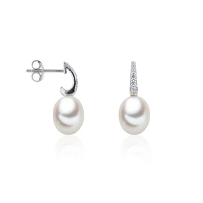 Luna-Pearls - 315.0467 - Oorbellen - Dames - 925er Zilver gerhodineerd - Zoetwatercultuurparel en Zirkonia