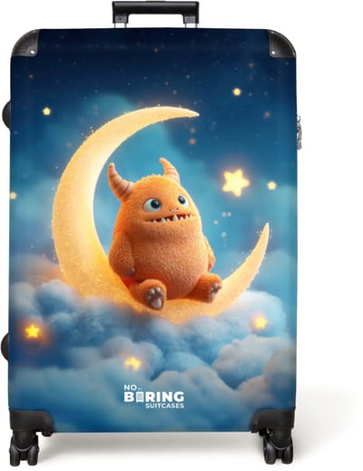 NoBoringSuitcases.com® - Koffer groot - Reiskoffer lichtgewicht - Geel monster op de maan - Rolkoffer met 4 wielen - Grote trolley XL - 98 liter bagage