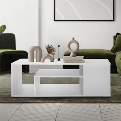 Moderne Witte Salontafel 110x50cm met Vier Opbergplanken