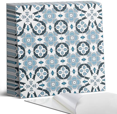 Coloray Plaktegels - Geometrisch tegelpatroon Portugese Tegels - 30 cm x 30 cm - Blauw Plaktegels - 9 stuks - Vierkant PVC Tegels - Plaktegels Keuken - Zelfklevende Vloertegels - Vinyltegels Vloer Zelfklevend - Zelfklevende Tegels