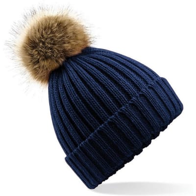 Beechfield Gebreide muts van imitatiebont (Marineblauw)