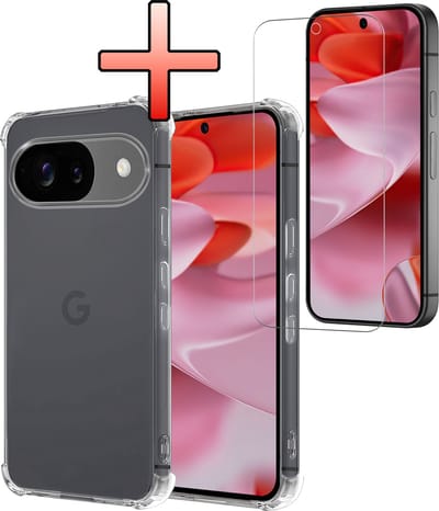 Hoesje - Met Screenprotector - Geschikt voor Google Pixel 9 - Sterk & Shockproof - Siliconen Case - Back Cover - Telefoon Hoes - Shock Proof - Transparant