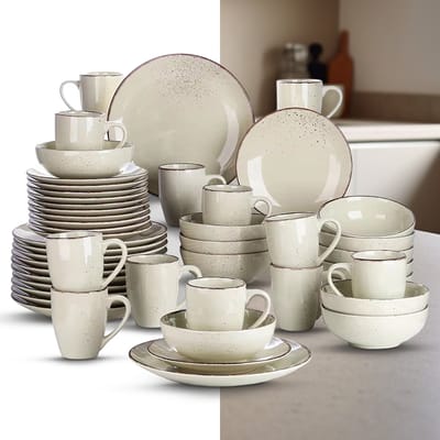 Luxe Serviesset – 48 delig – 12 persoons – Keramisch - Bordenset – Dinner platen – Dessertborden - Mokken - Kommen - Beige