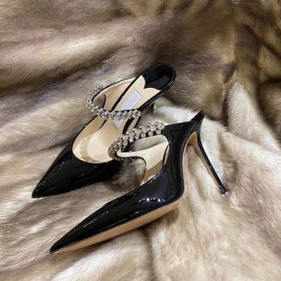 Puntige Muller semi-trailer platte schoenen met strasssteentjes, lakleren schoenen met lage Franse hoge hak, damesschoenen en slippers 38 gray