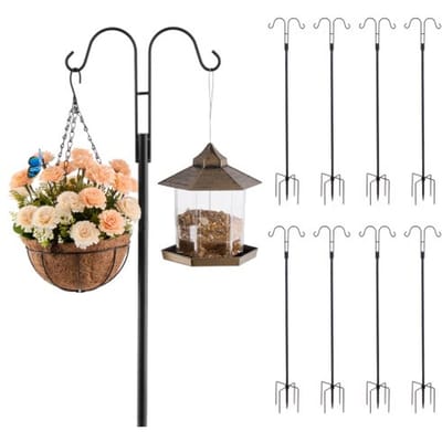 VEVOR Shepherd Hooks 8-pack, Shepherd Hooks 156 cm, dubbele tuinhaaklantaarnpaal, 1,9 cm dikke tuinhaken voor het ophangen van kolibrievoeders, plantenmanden, zonnelantaarns en windgongen