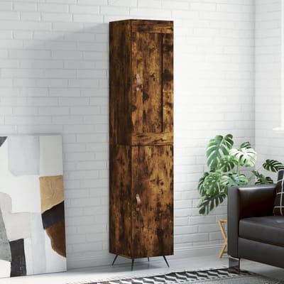 vidaXL - Hoge - kast - 34,5x34x180 - cm - bewerkt - hout - gerookt - eikenkleurig