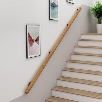 Antislip trapleuning - Veiligheidssteun - Veilig traplopen - Massief houten randen - 80 cm - Houtkleur