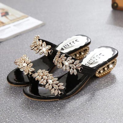 Sandalen Mode Slippers voor Dames Zomer Nieuwe Water Diamant Sandalen met Middelhoge Hak Rubberen Slipper Damesschoen Teenslippers 41 white