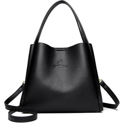 Sac à main en cuir souple pour femme, sac à provisions pour femme, sac à bandoulière haut de gamme, sac à bandoulière, sac seau polyvalent et élégant, sac à bandoulière simple black