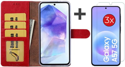 Hoesje met 3 Stuks Screenprotectors Geschikt voor Samsung Galaxy A57 – Arara bookcase met pasjeshouder - Rood