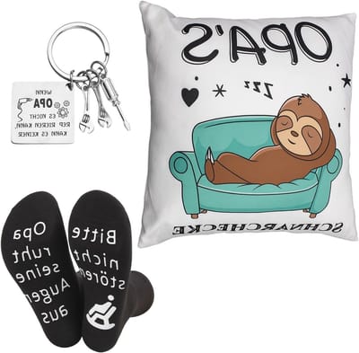 Luxe Sloth Kussenhoes (45 x 45 cm) met Humor, Persoonlijke Sleutelhangers en Sokken voor Vaderdag, Verjaardag en Kerstcadeaus
