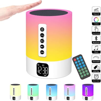 Bluetooth-luidspreker wekker nachtlampje, touch-bedlampje met witte ruis, Bluetooth-luidspreker nachtlampje voor kinderen, lichtgevende wekker cadeau voor tienermeisjes, kinderen, vrouwen, verjaardagen, Kerstmis