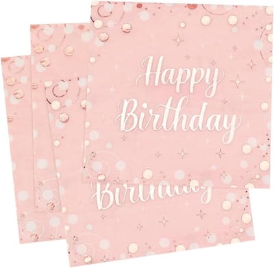 Set van 30 roze Happy Birthday servetten, 3-laags voor feestelijke tafeldecoratie