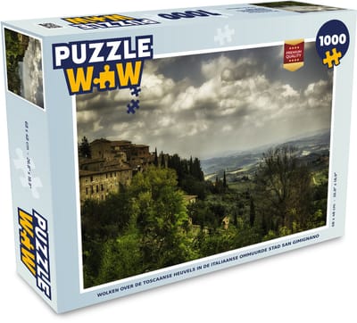 Puzzel Wolken over de Toscaanse heuvels in de Italiaanse ommuurde stad San Gimignano - Legpuzzel - Puzzel 1000 stukjes volwassenen