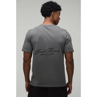 Antraciet Regular T-shirt Met French Riviera Borduursel | Charcoal | Size Large