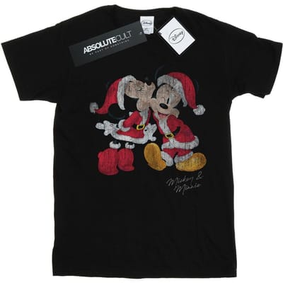 Disney Dames/Dames Mickey en Minnie Kerstkus Katoenen Vriendje T-shirt (Zwart)