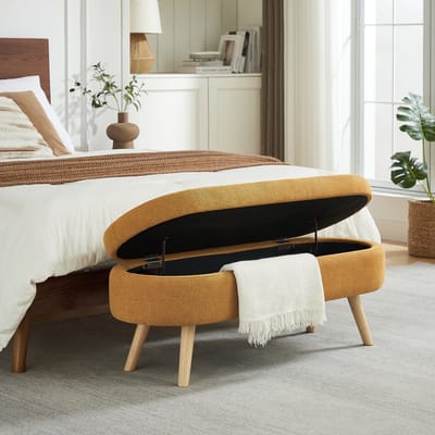 REDOM Opbergbank & Zitbank met Opbergruimte - 110 cm - Comfortabele Chenille Bekleding - Stevig MDF Frame - Ruimtebesparend - Voor Hal, Slaapkamer of Woonkamer - Geel