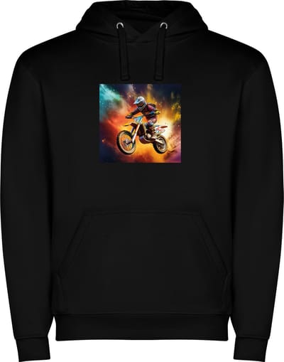 Zwarte unisex hoodie met “Extreme Motorcross“ Print Full Color merk Roly maat S