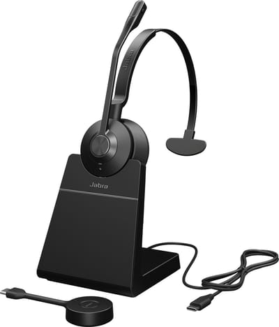 Jabra Engage 55 On Ear headset DECT Telefoon Mono Zwart Incl. oplaad- en dockingstation, Volumeregeling, Microfoon uitschakelbaar (mute), Mono