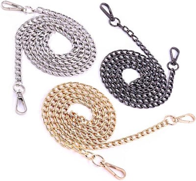 3 Stuks Luxe Mode 47 Inch Vervangende Platte Kettingriem met Buckles Set, Ideaal voor DIY Schoudertas, Handtas en Crossbody Bag (Goud + Zilver + Gun-Zwart)