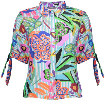 Geisha blouse met kleurrijke print en strikdetail op de mouw - 63461-20