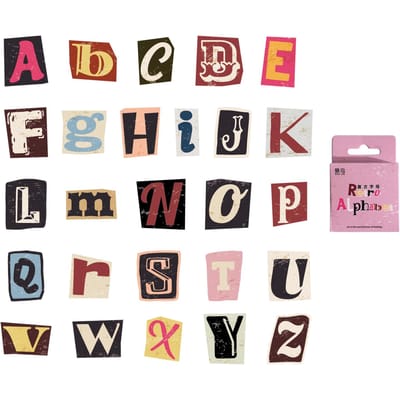 52 stuks A-Z Vintage letterstickers Mini doosjes Zelfklevende DIY-sticker Cadeauzegel Decoratief Scrapbooking-materiaal black