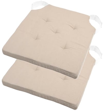 Stof Textile stoelkussen DUO - 2x - beige - 38 x 38 x 4 cm - klittenband sluiting - zitkussens - binnen/buiten