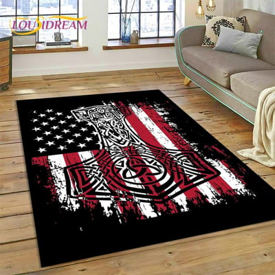 Viking Odin Walhalla Noordse Mythologie Symbolen Tapijt Vloerkleed voor Huis Woonkamer Slaapkamer Bank Deurmat Decor,kinderen Antislip Vloermat 40x60cm
